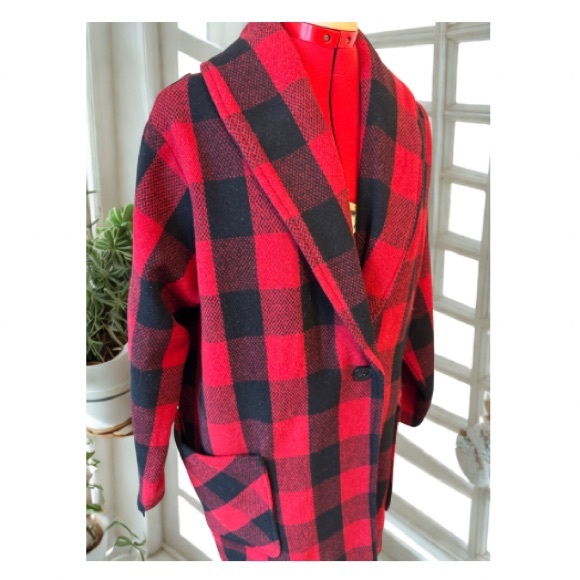 NATIVE YOUTH Red and Black Checkered Coat wool blend - Picture 2 of 8